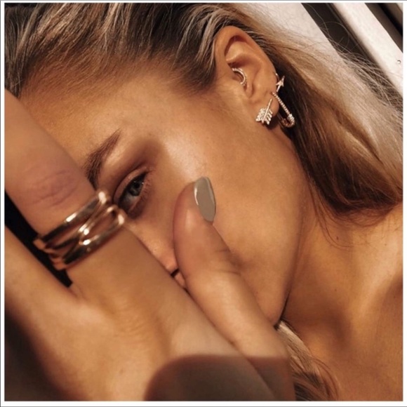 CZ Safety Pin Cartilage Sterling Silver Earrings - Picture 6 of 6